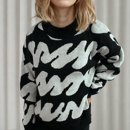 Women's Long Sleeve Sweater - Thickened Round Neck Wavy Knit Sweater Top