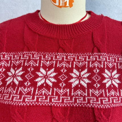 Women's Snowflake Reindeer Christmas Knitted Sweater Loose Long Sleeve Top