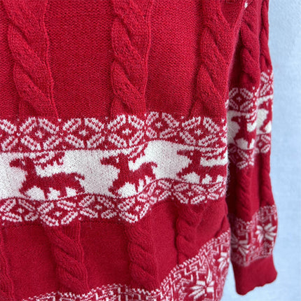 Women's Snowflake Reindeer Christmas Knitted Sweater Loose Long Sleeve Top
