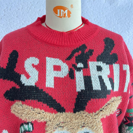 Women's Christmas Knitted Sweater Loose Elk Jacquard Top Pullover Sweater