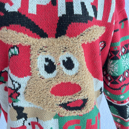 Women's Christmas Knitted Sweater Loose Elk Jacquard Top Pullover Sweater