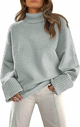 Women's Long-Sleeved Knitted Sweater Winter High-Neck Pullover Loose Plush Top