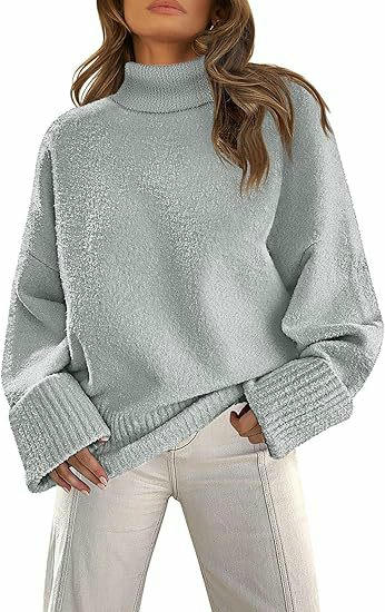 Women's Long-Sleeved Knitted Sweater Winter High-Neck Pullover Loose Plush Top