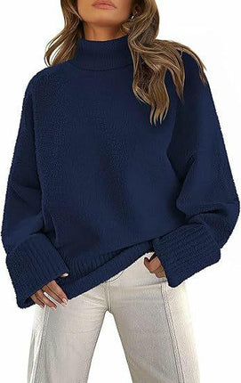 Women's Long-Sleeved Knitted Sweater Winter High-Neck Pullover Loose Plush Top