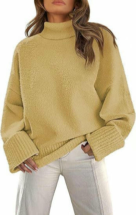 Women's Long-Sleeved Knitted Sweater Winter High-Neck Pullover Loose Plush Top