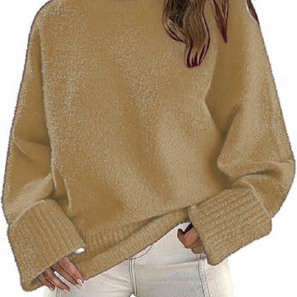 Women's Long-Sleeved Knitted Sweater Winter High-Neck Pullover Loose Plush Top