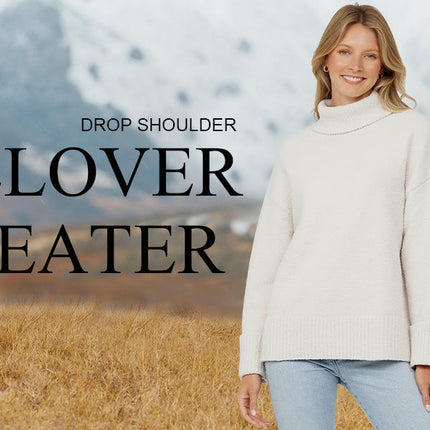 Women's Long-Sleeved Knitted Sweater Winter High-Neck Pullover Loose Plush Top