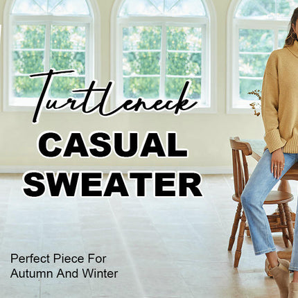 Women's Long-Sleeved Knitted Sweater Winter High-Neck Pullover Loose Plush Top