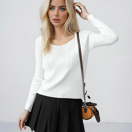 Women's Square Neck Long Sleeve Knitted Bottoming Shirt Retro Underwear Top