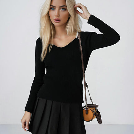 Women's Square Neck Long Sleeve Knitted Bottoming Shirt Retro Underwear Top