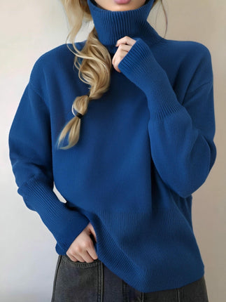 Turtleneck Long Sleeve Sweater Women's Winter Loose Lazy Style Pullover Sweater