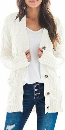 Winter Cardigan Sweater Women V Neck Button Long Sleeve Knitted Sweater Jacket