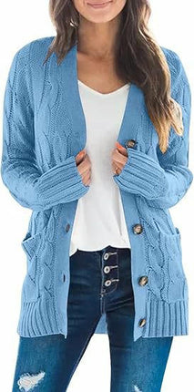 Winter Cardigan Sweater Women V Neck Button Long Sleeve Knitted Sweater Jacket