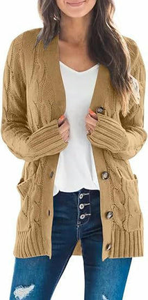 Winter Cardigan Sweater Women V Neck Button Long Sleeve Knitted Sweater Jacket
