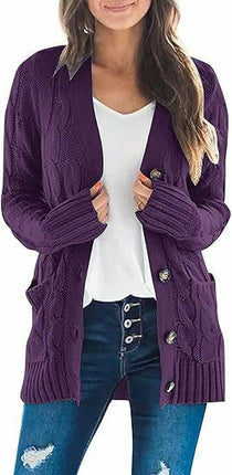 Winter Cardigan Sweater Women V Neck Button Long Sleeve Knitted Sweater Jacket