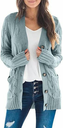 Winter Cardigan Sweater Women V Neck Button Long Sleeve Knitted Sweater Jacket