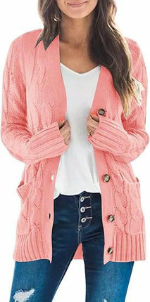 Winter Cardigan Sweater Women V Neck Button Long Sleeve Knitted Sweater Jacket