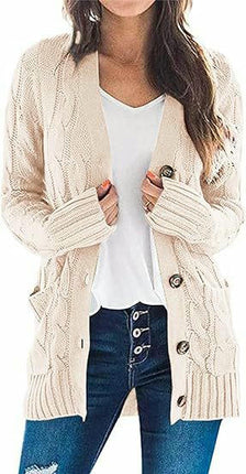 Winter Cardigan Sweater Women V Neck Button Long Sleeve Knitted Sweater Jacket
