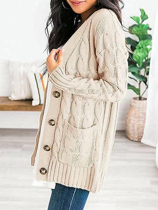 Winter Cardigan Sweater Women V Neck Button Long Sleeve Knitted Sweater Jacket