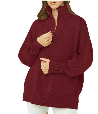 Women's Half Zipper Stand Collar Sweater Lazy Style Loose Pullover Knitted Top