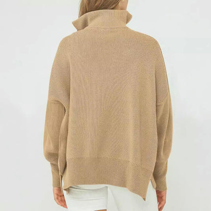 Women's Half Zipper Stand Collar Sweater Lazy Style Loose Pullover Knitted Top