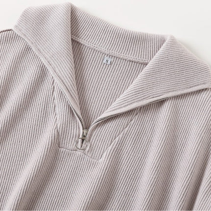 Women's Half Zipper Stand Collar Sweater Lazy Style Loose Pullover Knitted Top