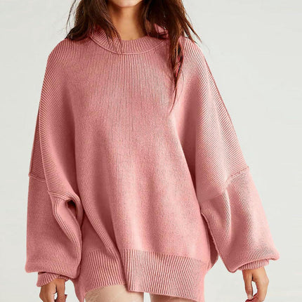 Women's Solid Color Loose Pullover Knitted Long Sleeve Crew Neck Sweater