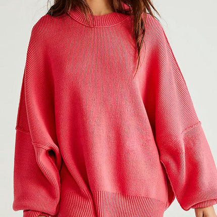 Women's Solid Color Loose Pullover Knitted Long Sleeve Crew Neck Sweater