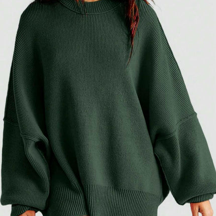 Women's Solid Color Loose Pullover Knitted Long Sleeve Crew Neck Sweater