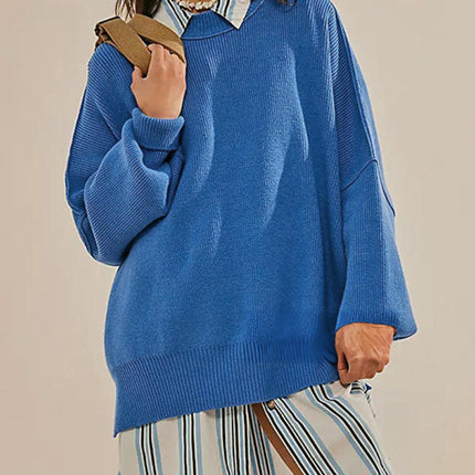 Women's Solid Color Loose Pullover Knitted Long Sleeve Crew Neck Sweater