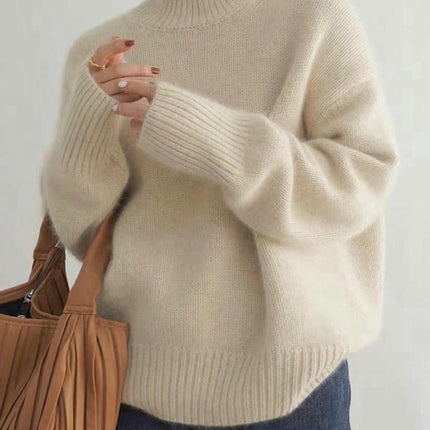 Women's High Collar Loose Knitted Pullover Sweater Lazy Style Bottoming Shirt