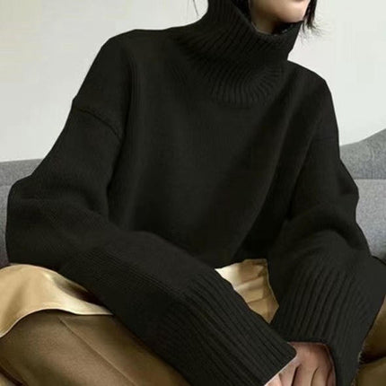 Women's High Collar Loose Knitted Pullover Sweater Lazy Style Bottoming Shirt