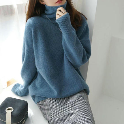 Women's High Collar Loose Knitted Pullover Sweater Lazy Style Bottoming Shirt