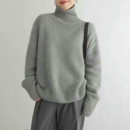 Women's High Collar Loose Knitted Pullover Sweater Lazy Style Bottoming Shirt