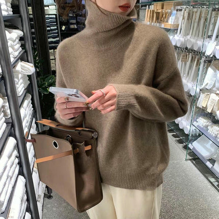 Women's High Collar Loose Knitted Pullover Sweater Lazy Style Bottoming Shirt