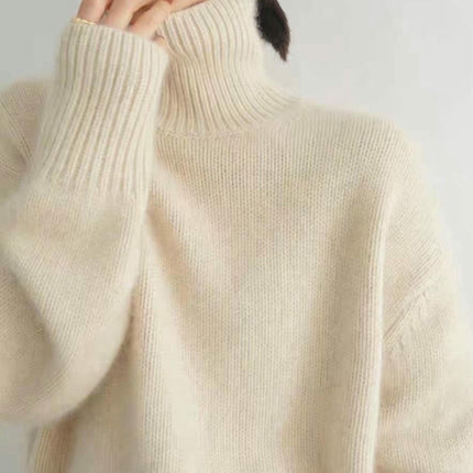 Women's High Collar Loose Knitted Pullover Sweater Lazy Style Bottoming Shirt