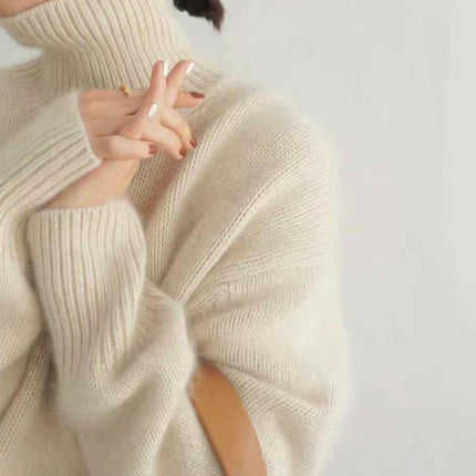 Women's High Collar Loose Knitted Pullover Sweater Lazy Style Bottoming Shirt