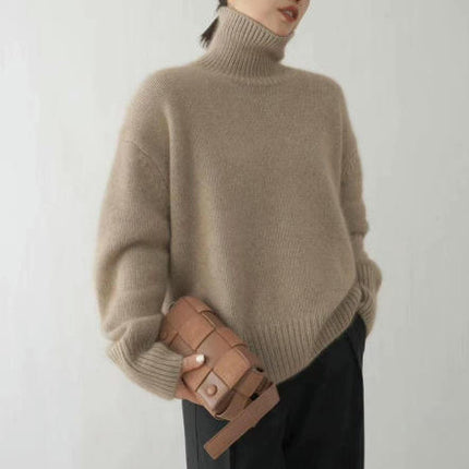 Women's High Collar Loose Knitted Pullover Sweater Lazy Style Bottoming Shirt