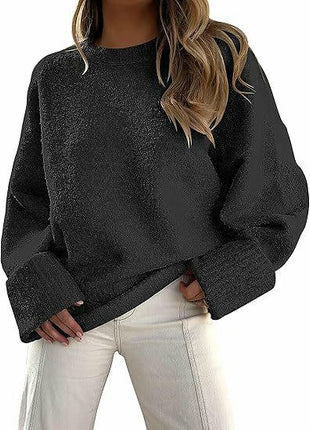 Women's Knitted Sweater Winter Long Sleeve Round Neck Pullover Loose Plush Top