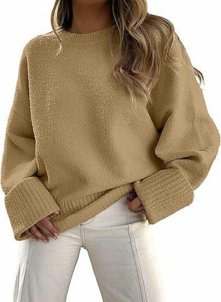 Women's Knitted Sweater Winter Long Sleeve Round Neck Pullover Loose Plush Top