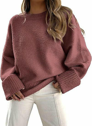 Women's Knitted Sweater Winter Long Sleeve Round Neck Pullover Loose Plush Top 1