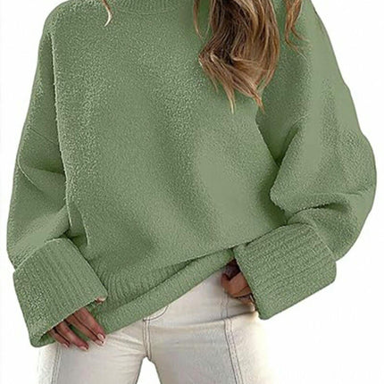 Women's Knitted Sweater Winter Long Sleeve Round Neck Pullover Loose Plush Top