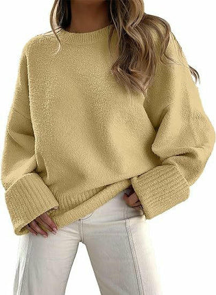 Women's Knitted Sweater Winter Long Sleeve Round Neck Pullover Loose Plush Top