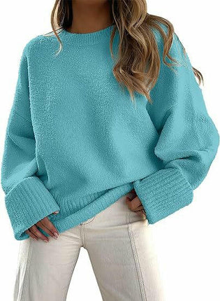 Women's Knitted Sweater Winter Long Sleeve Round Neck Pullover Loose Plush Top