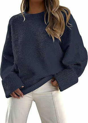 Women's Knitted Sweater Winter Long Sleeve Round Neck Pullover Loose Plush Top