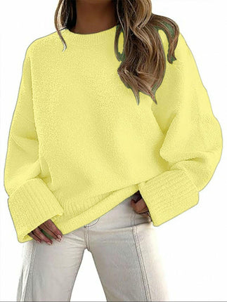 Women's Knitted Sweater Winter Long Sleeve Round Neck Pullover Loose Plush Top 1