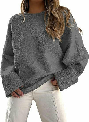 Women's Knitted Sweater Winter Long Sleeve Round Neck Pullover Loose Plush Top