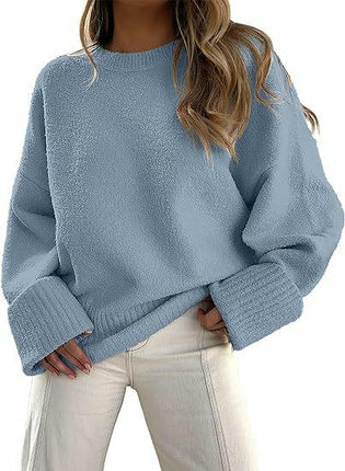 Women's Knitted Sweater Winter Long Sleeve Round Neck Pullover Loose Plush Top 1