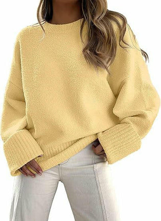 Women's Knitted Sweater Winter Long Sleeve Round Neck Pullover Loose Plush Top