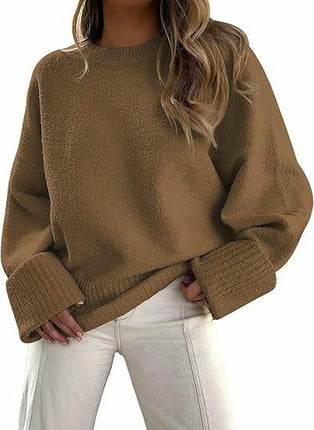 Women's Knitted Sweater Winter Long Sleeve Round Neck Pullover Loose Plush Top 1